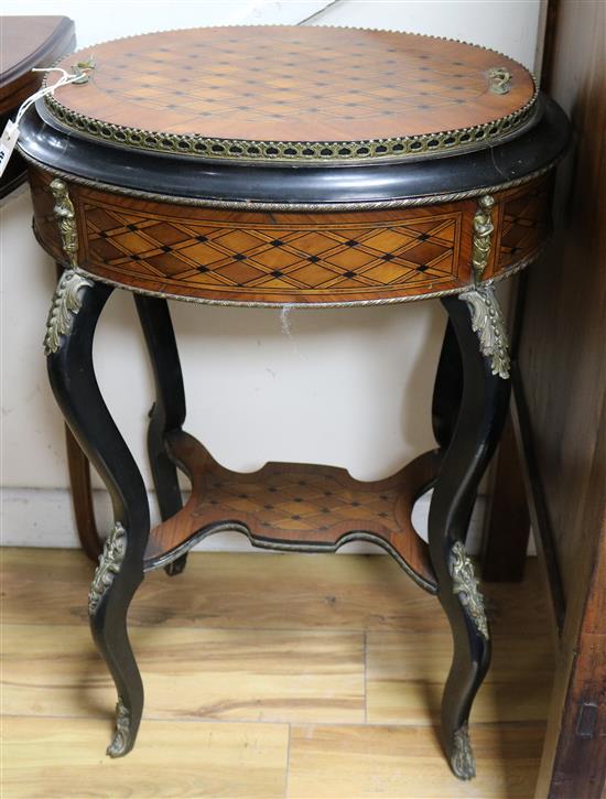 A French ebonised parquetry jardiniere table W.54cm